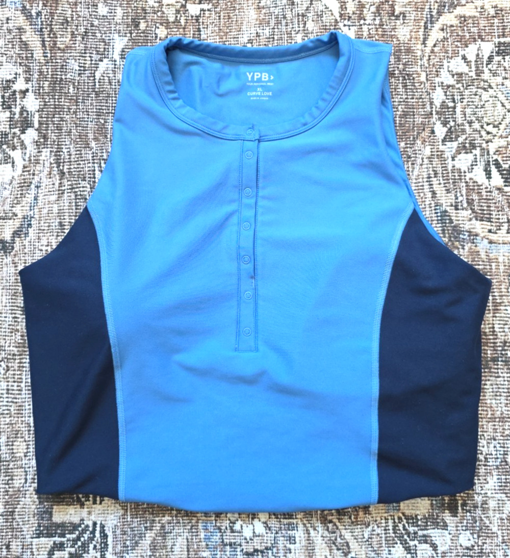 YPB Curve Love Sculpt LUX Plunge Henley Slim Crop Tank Athleisure Blue XL